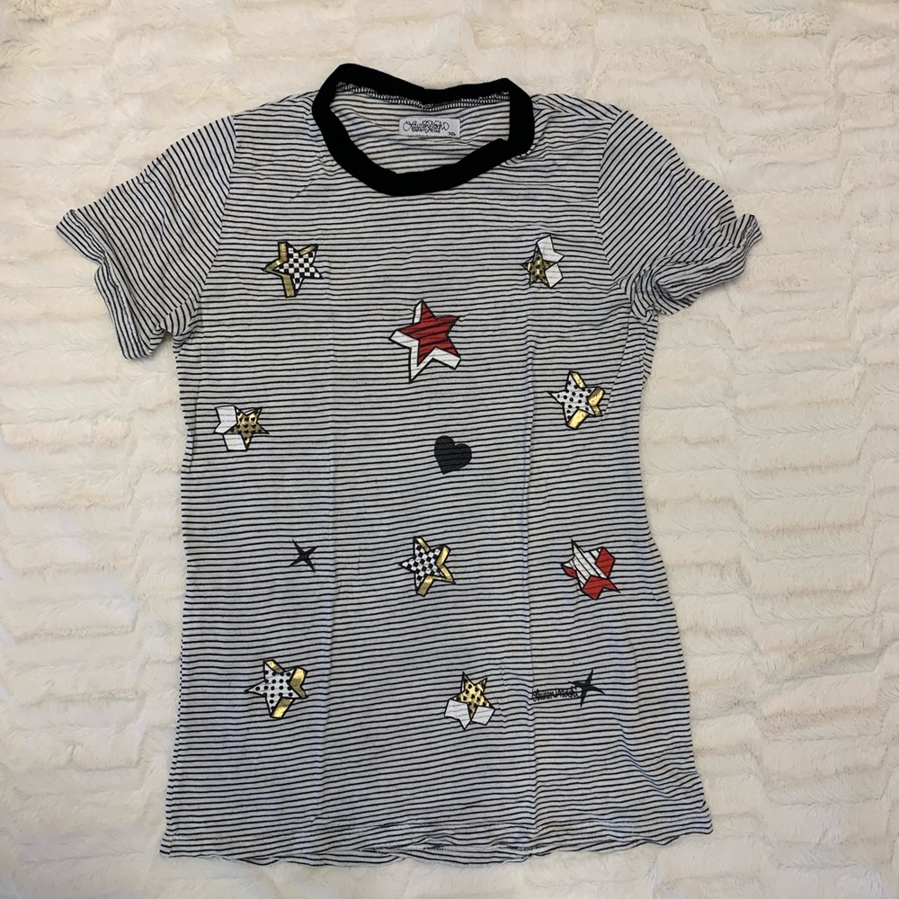 Lauren Moshi black and white striped t-shirt